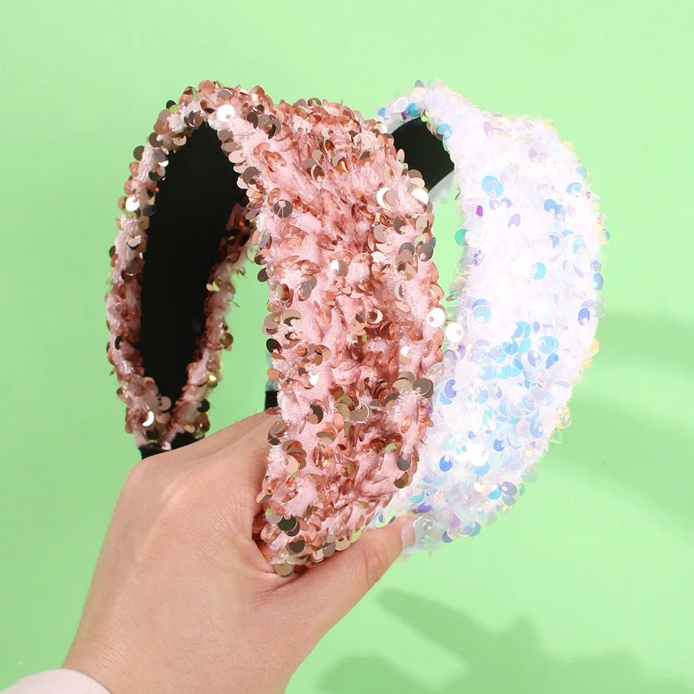 

White Sequins Hair Hoop Stylish Elegant Headwear for Women Party Wedding Prom Evening Daily Use Hair Accessory