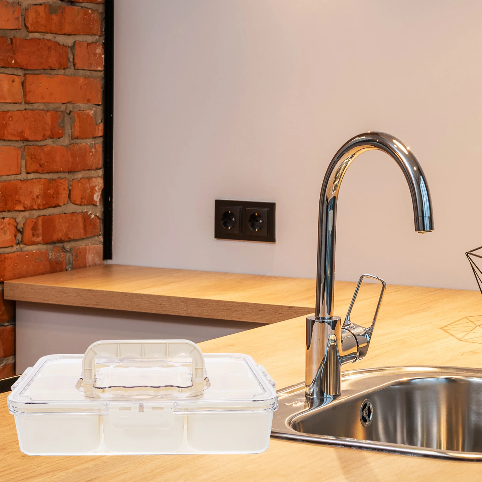 

Storage Box Transparent Classified Bin Thickened Organizer Portable Kitchen Vegetable Container Lid Salt Pepper