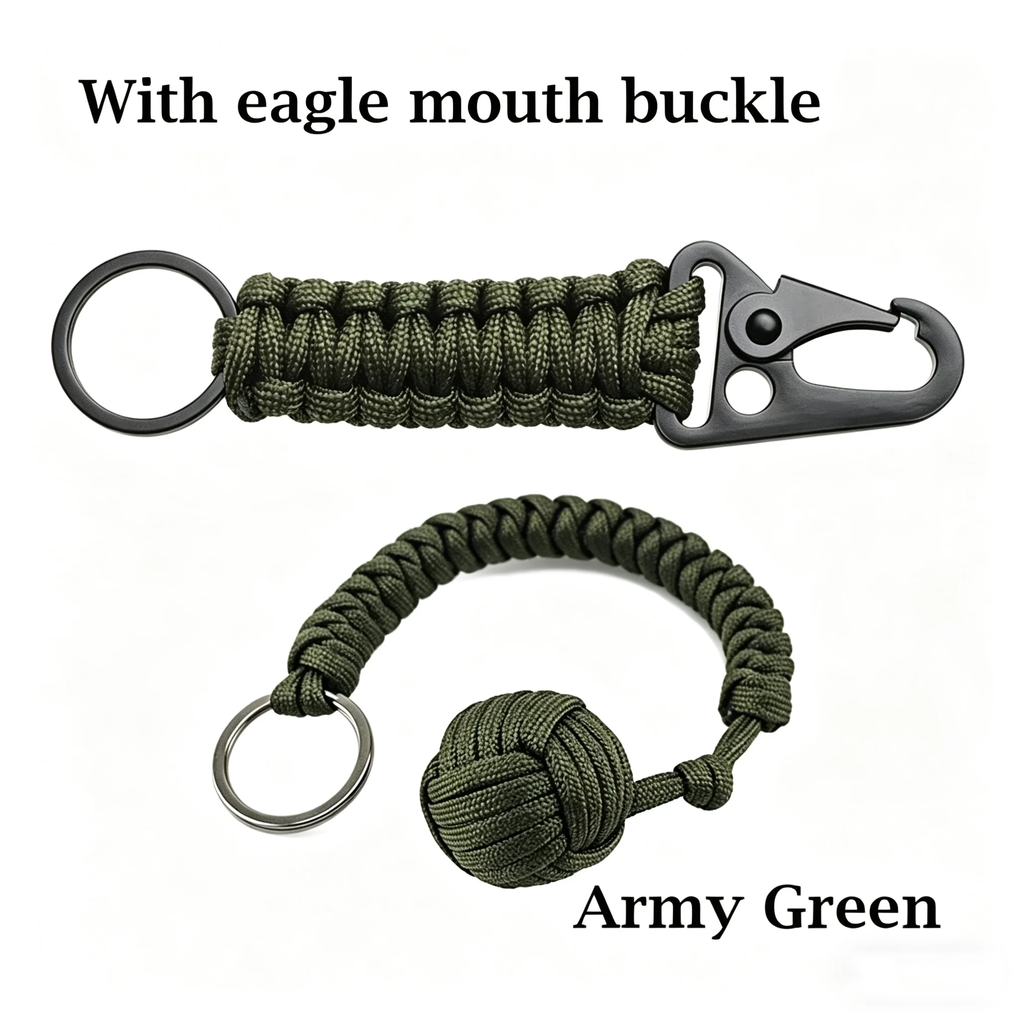 Outdoor-Selbstverteidigungs-Paracord-Schlüsselanhänger mit Adlermaul-Schnalle, Affenfaust-Stahlkugel, Outdoor-Sicherheitsschutz-Zubehör