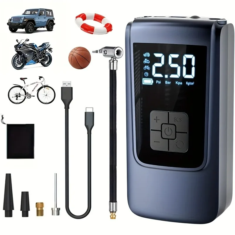 ポータブルエアコンプレッサータイヤインフレーターポンプワイヤレスタイヤインフレーターポンプ正確な圧力エアポンプオートバイ自転車ボール用