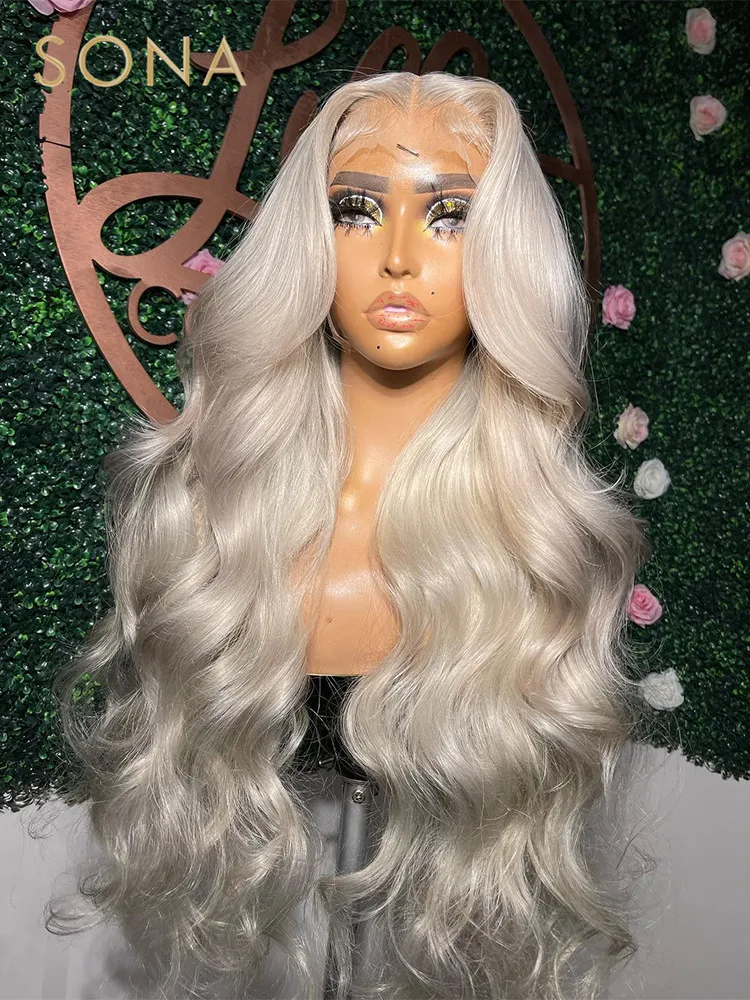 Platinum Ash Blonde Colored Lace Front Wig Pre Plucked 13X6 HD Transparent #60 White Lace Frontal Wigs For Women Human Hair