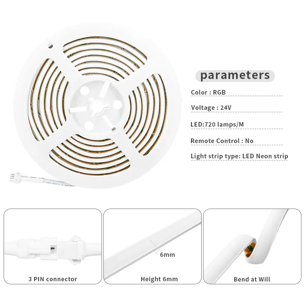 Neon LED Strip WS2811 Addressable FCOB LED Strip 720LEDs/m Dream Color RGBIC Tape for Decor Lighting IP68 Waterproof 1/3/5M 24V