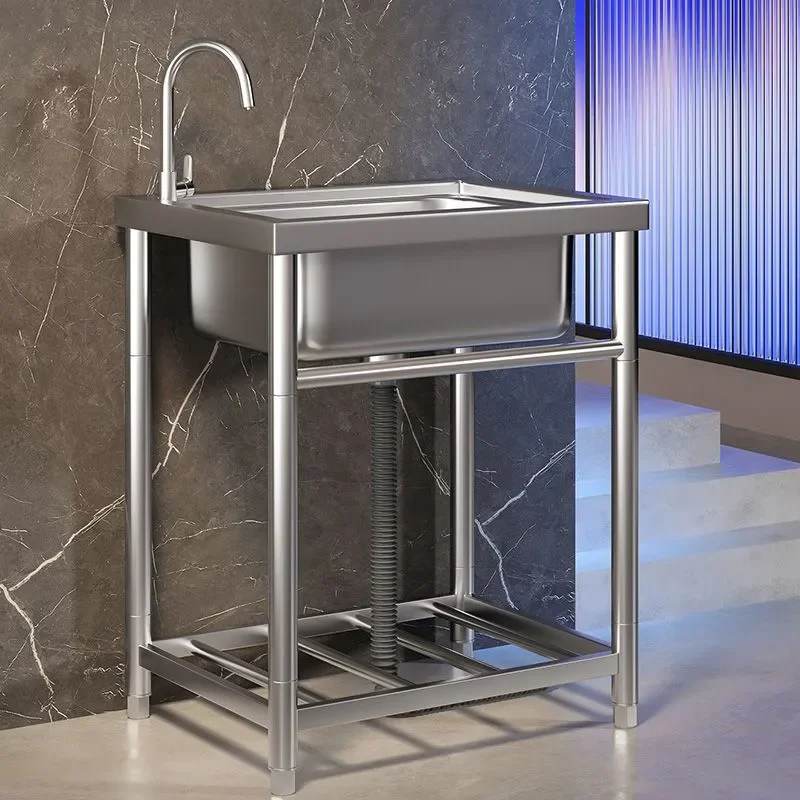 304 Stainless Steel Single Bowl Kitchen Sink with Bracket Commercial Vegetable Washing Basin for Home and Restaurant Use