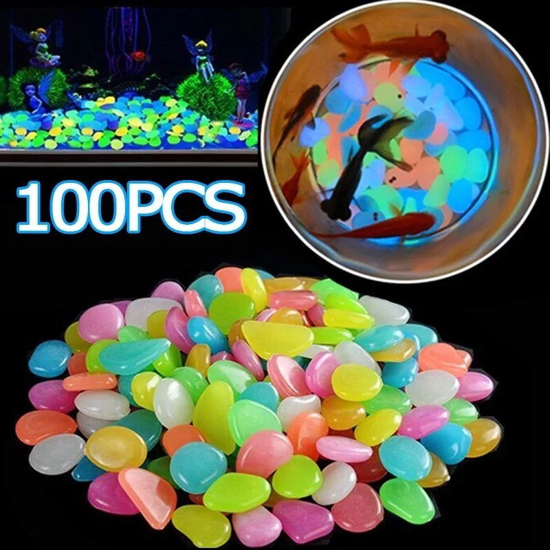 50/100Pcs Luminous Pebbles Stone Glow In  Dark Mini Stones Aquarium Fish Tank Decoration Garden Lawn Yard Outdoor Path Decor