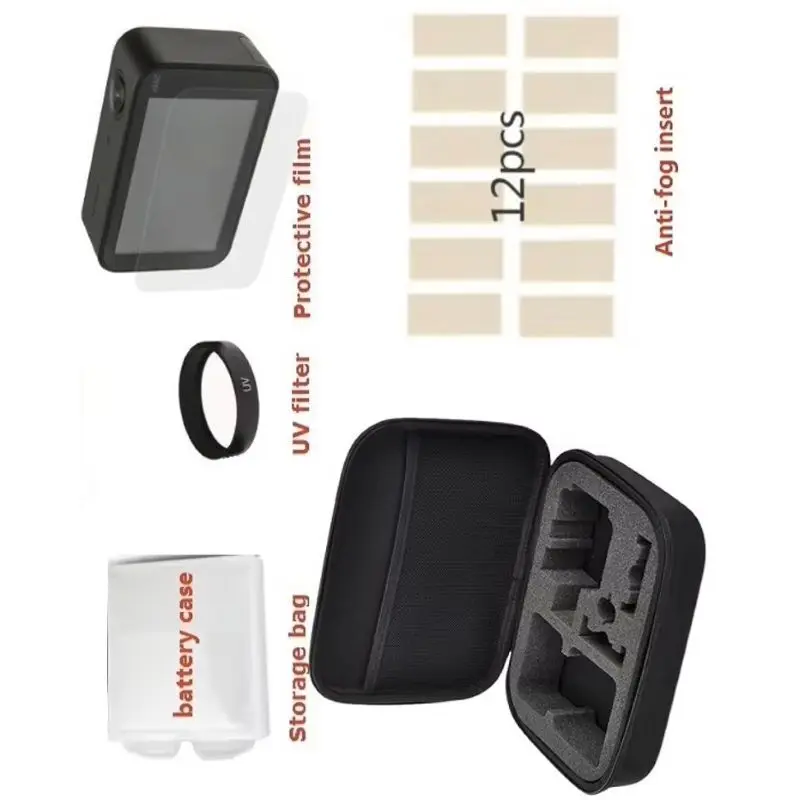 Комплект аксессуаров для мини-камеры Xiaomi Mijia 4K: водонепроницаемый корпус, чехол для аккумулятора, силиконовый чехол-рамка, крышка объектива, УФ-фильтр, защитная пленка для объектива
