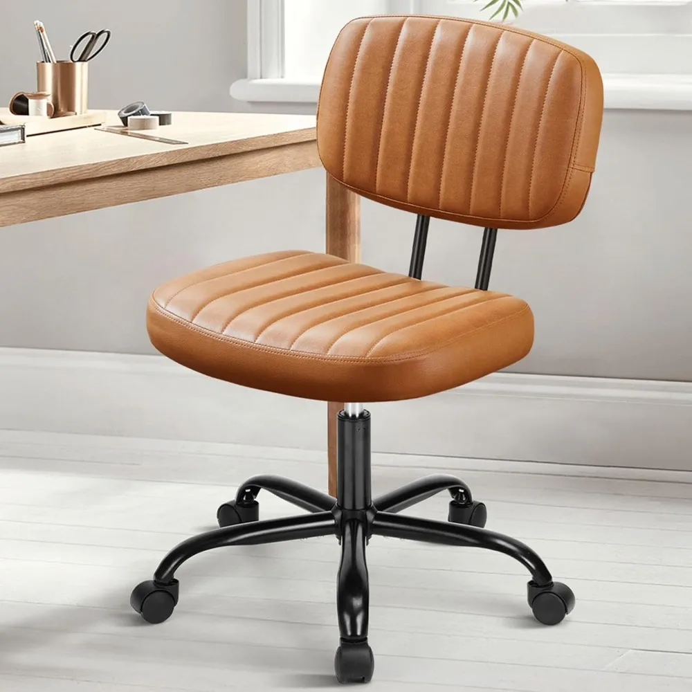 

Small Armless Home Office Chair with Low Back Lumbar Support, Height Adjustable PU Leather Computer Task with 360° Swivel Wheel