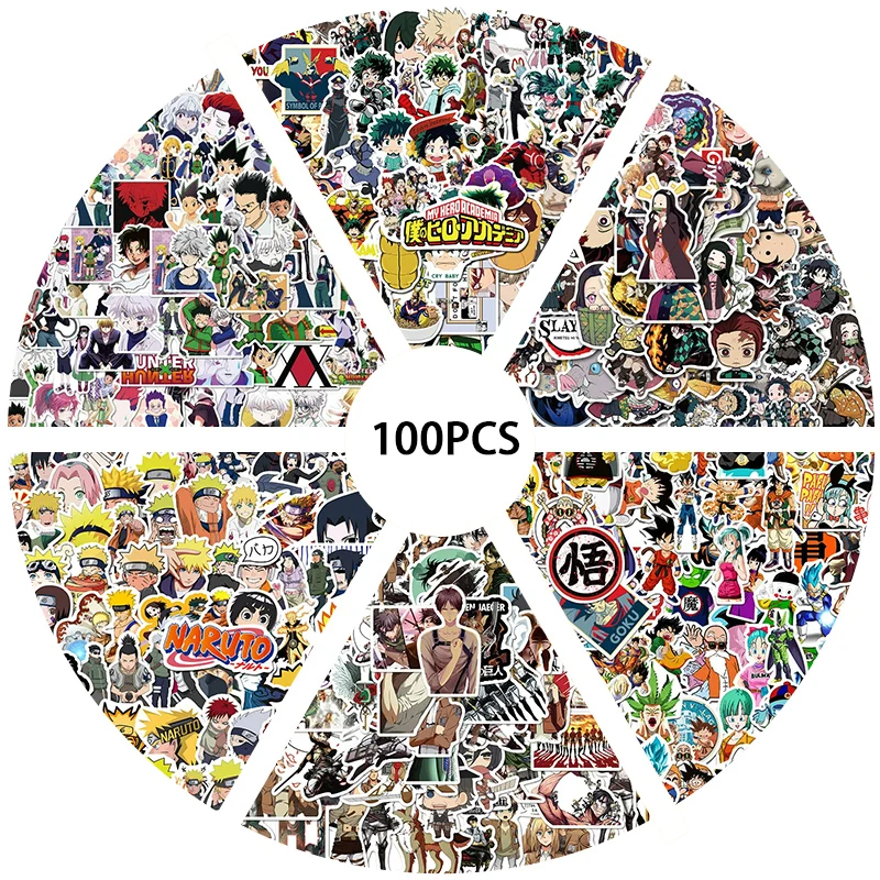 100pcs Anime Naruto Dragon Ball Z Demon Slayer Stickers Graffiti Luggage Laptop Skateboard Phone Decal Waterproof Sticker