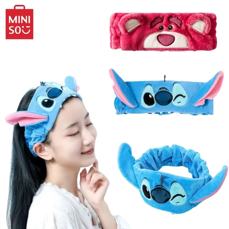 MINISO Disney Stitch Lotso elastyczna opaska do włosów dziewczyny Anime mycia twarzy miękkie Bandeau Cartoon słodkie pluszowe opaski na głowę