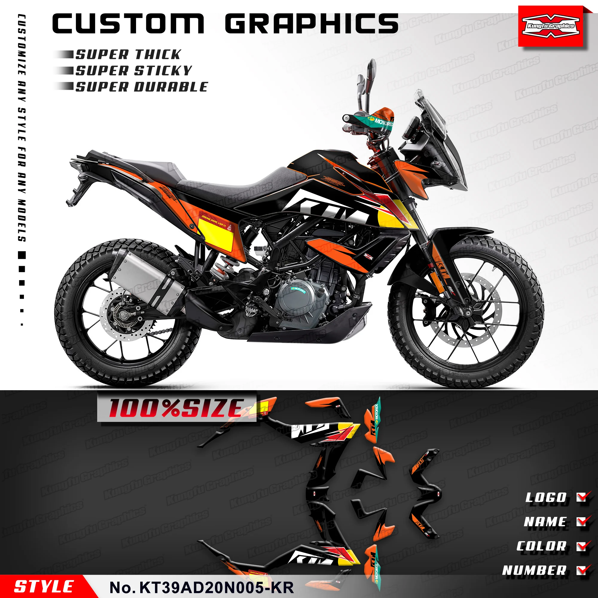 KUNGFU GRAPHICS Sticker Set Motorcycle Graphic for KTM 390 Adventure 390ADV 2020 2021 2022 2023 2024, Protector,KT39AD20N005-KR