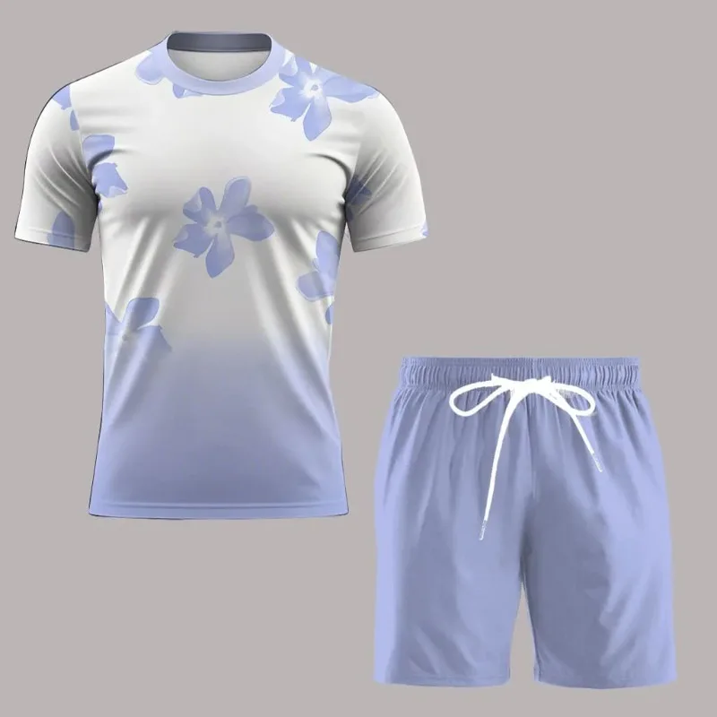 2025 Outdoor Tennis Sportswear Summer Running and Fitness Set Fashion 3D Printed Men's Short Sleeved T-shirt Shorts 2-piece Se