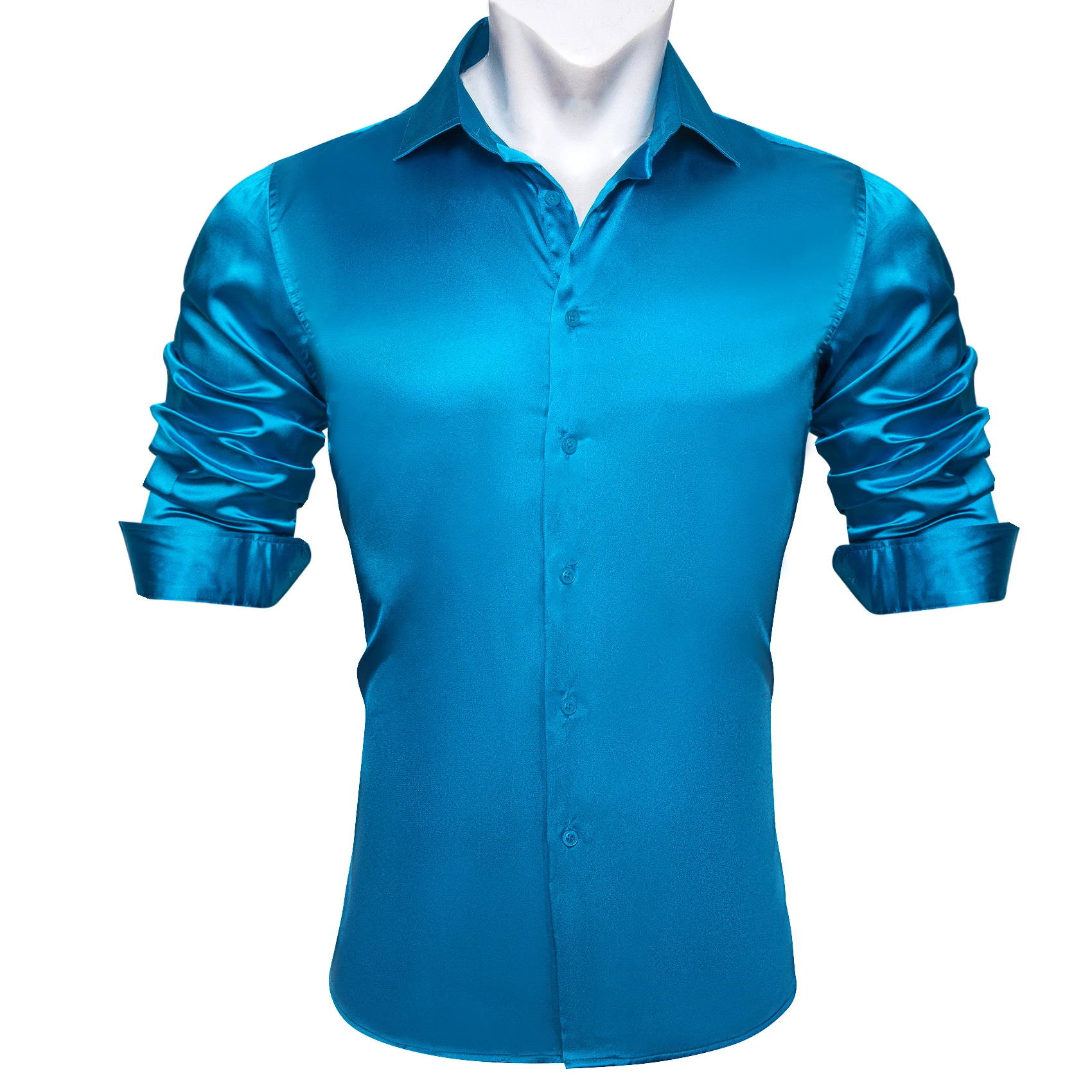 Luxury Solid Shirts for Men Silk Stain Green Blue Red Teal Silver Gold Pink Black Orange Long Sleeve Spring Autumn Mens Tops