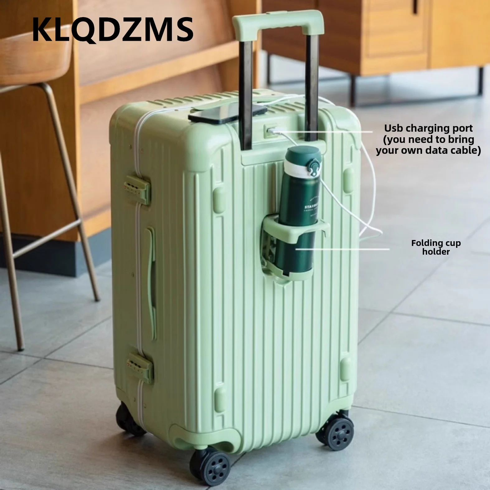 

KLQDZMS Travel Suitcase Women's 20"24"26"28"30 Inch USB Charging Trolley Case PC Boarding Box Universal Wheel Rolling Luggage