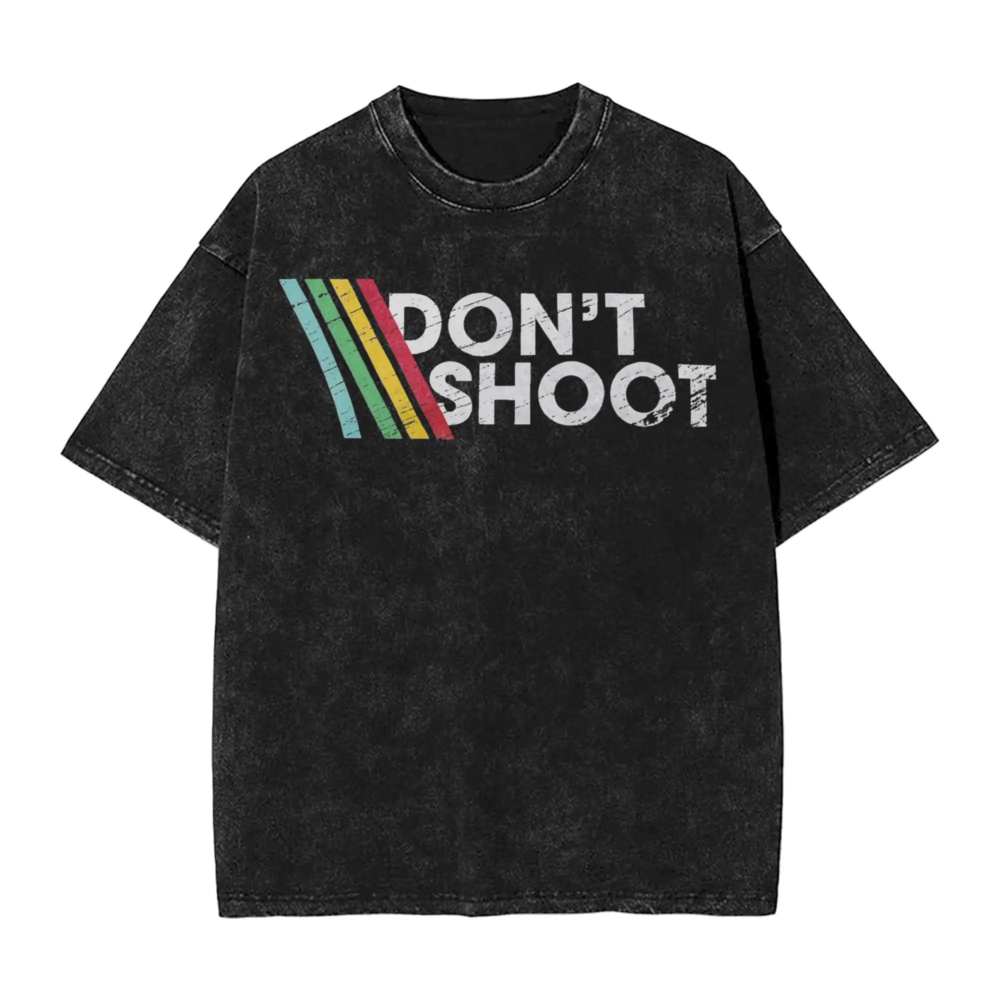 DON'T SHOOT Gaming Arcs Raiders Stripes T Shirts Hip Hop Washed Cotton Oversize T-Shirt for Men Women Tops Streetwear Tee Shirt