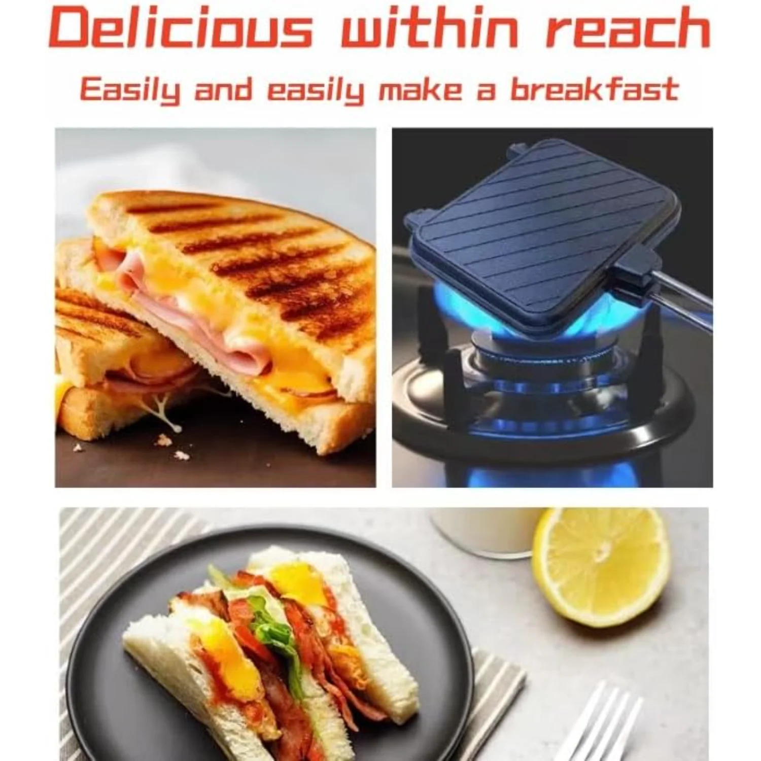 4w1h Sandwich Machine - Portable Non stick Pot, Sandwich Machine, Camping Pie Iron, Double sided Pot, Pie Iron, Suitable for San