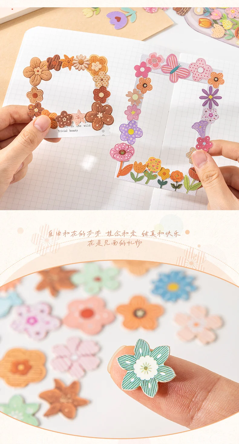 Journal GO Mini Flower Hard Card Sticker Set 90 Sheets of Floral & Plaid Patterns for Journaling Scrapbooking and DIY Crafts