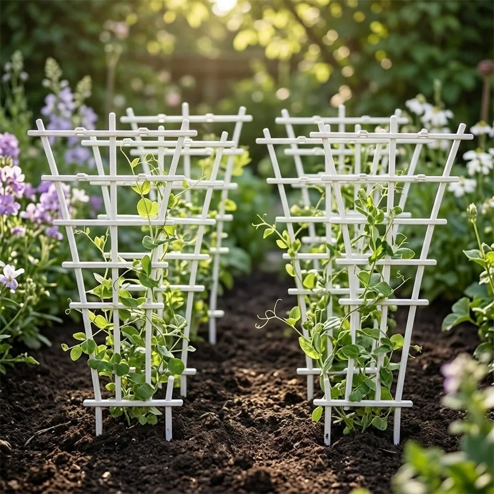 8pcs Stackable Plastic Plant Trellis for Indoor Outdoor For Climbing Plants 14.8cm x 24.5cm White Potted Stake