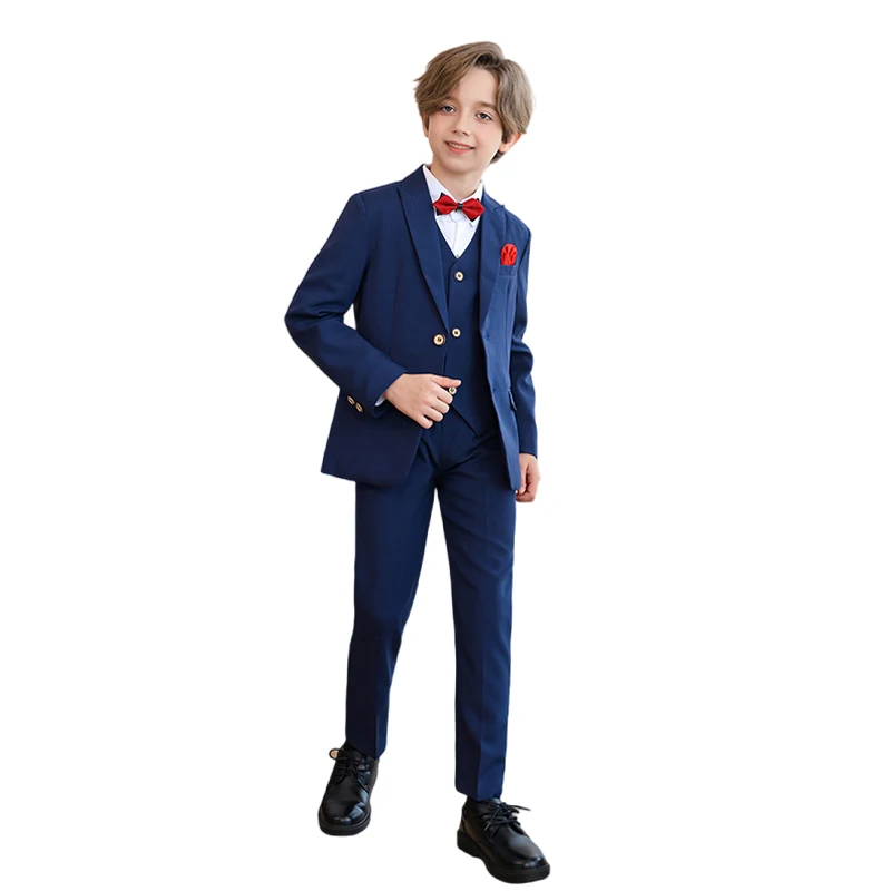 

Child Formal Navy Suit Set Autumn Boys Wedding Event Host Performance Birthday Party Photography Costume Kids Blazer Vest Pants