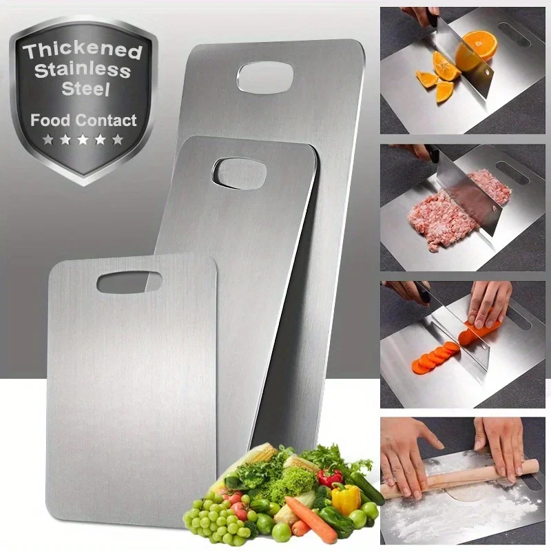 3pcs Stainless Steel Cutting Boards - Thick Food Grade for Meat, Vegetables & Fruits | Dishwasher Safe & Knife Friendly