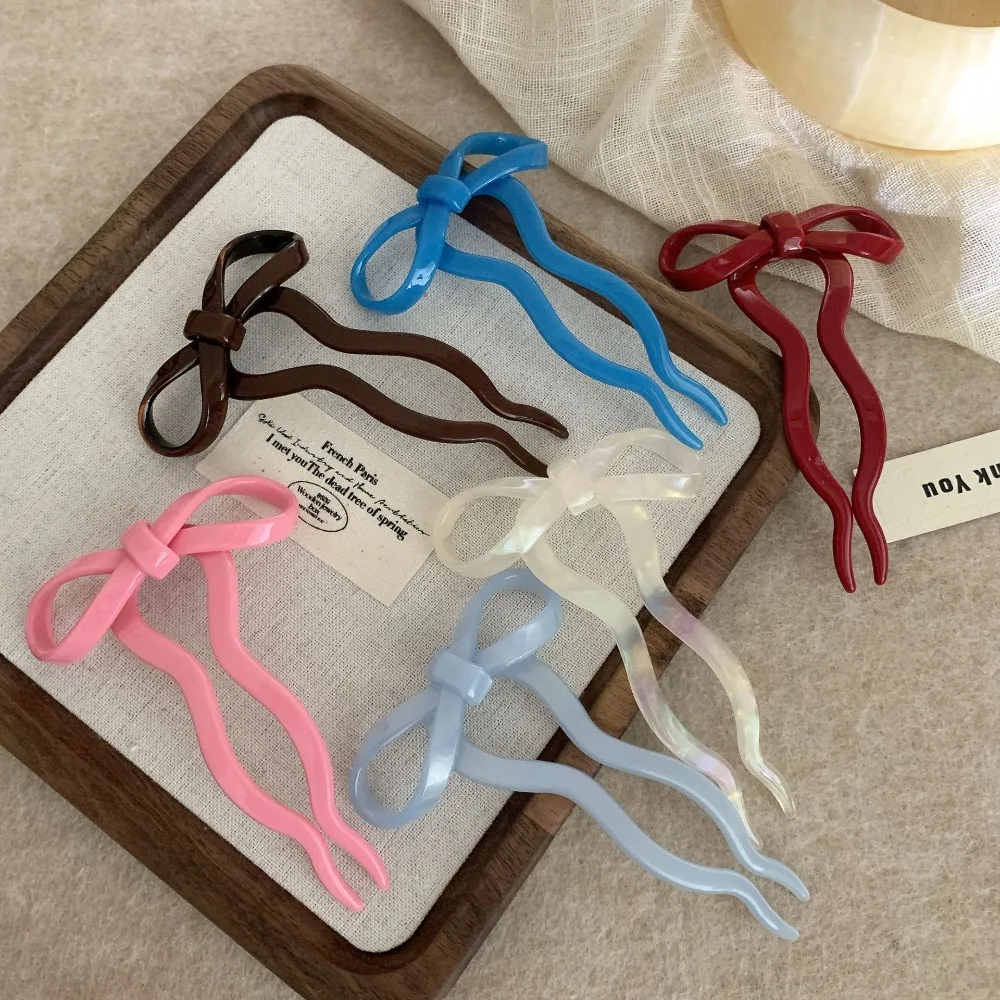 Multicolor Acetic Acid Bow Hair Stick Chinese Style Hair Clip U-shaped Hairpin Hair Accessories Headdress Pan Hair Fork Girl