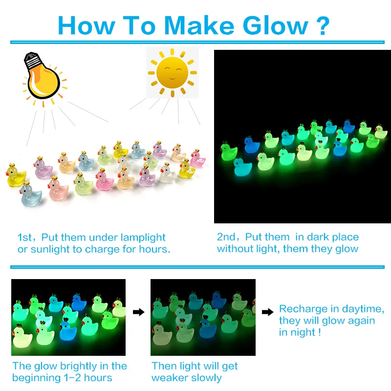 10/30/50Pcs New Glow Luminous Sunglasses Yellow Crown Duck Figurine Model Home Decor Fairy Garden Decoration Accessories Modern