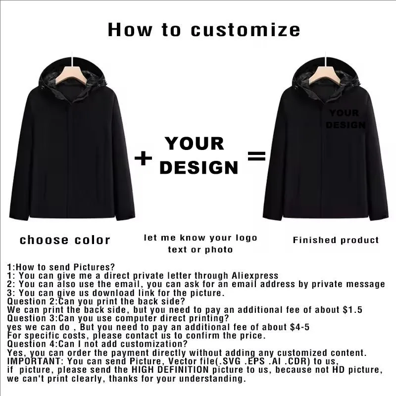 Custom Jackets for Men Couple Design Your Own Windbreaker Personalized Waterproof Zipper Hooded Jacket  With Logo Outdoor Coats