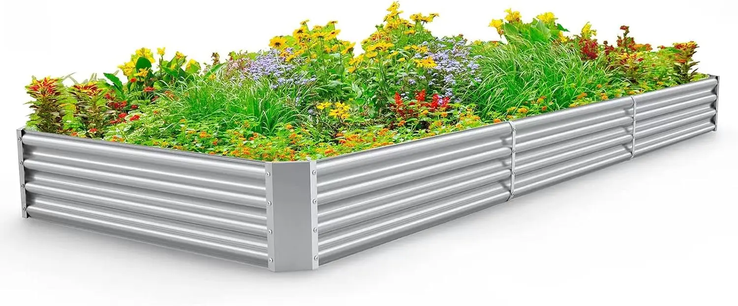 Land Guard 12×4×1ft Galvanized Raised Garden Bed Kit for Vegetables, Galvanized Super Large Metal Planter Raised Garden Boxes