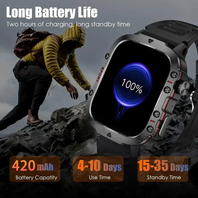 2024 Rugged Military Smart Watch Men Outdoor Watches lP68 Waterproof 2.01