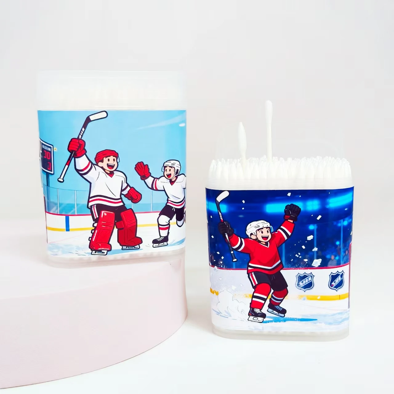 200 قطعة/600 قطعة هوكي الجليد موضوع نمط رقيقة رمح أعواد قطنية صندوق بلوري أبيض أعواد قطنية برأسين #1