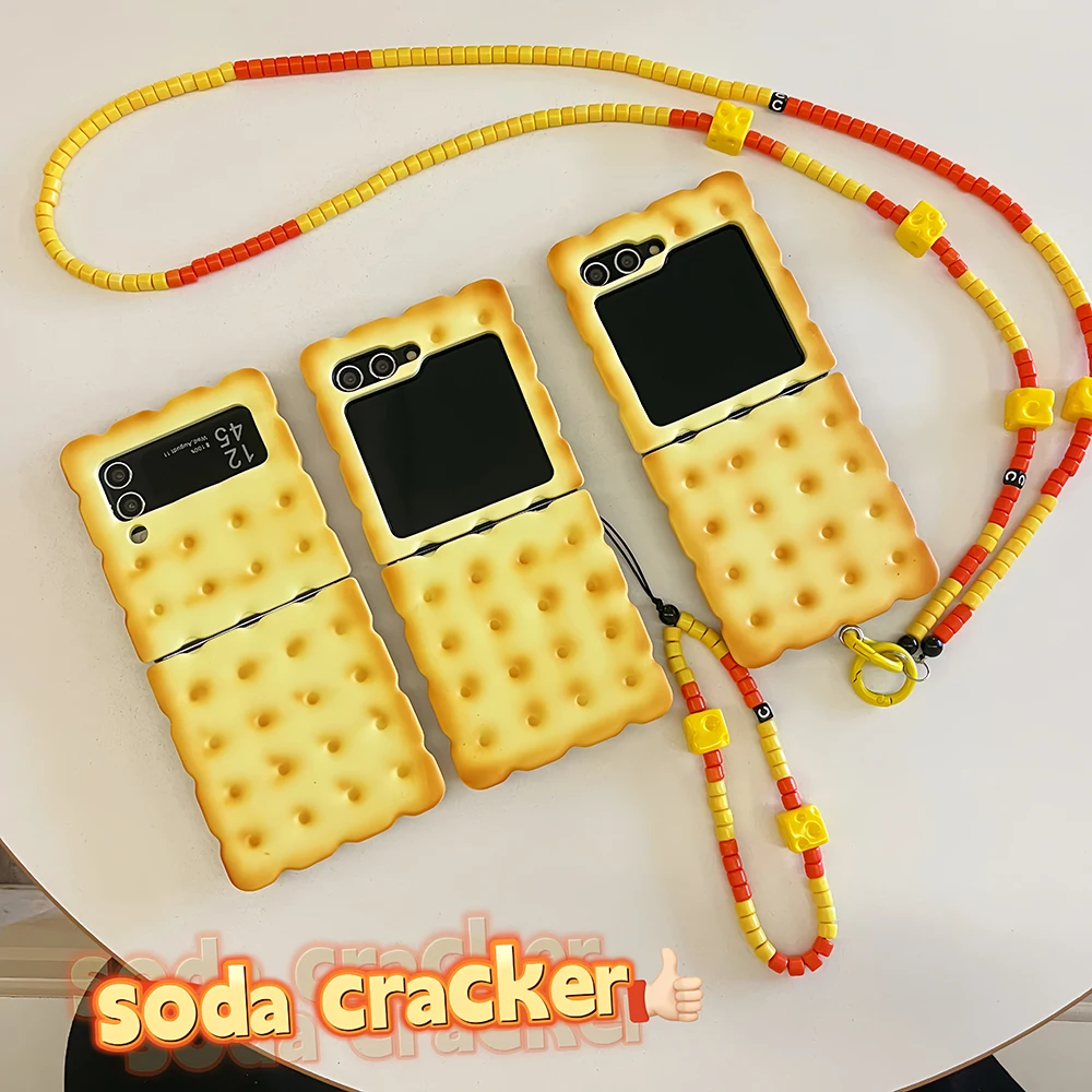 Baking Soda Cookies With Lanyard Phone Case for Samsung Galaxy Z Flip 3 4 5 Z Flip 6 5G PC Hard Anti-drop Back Cover Funda