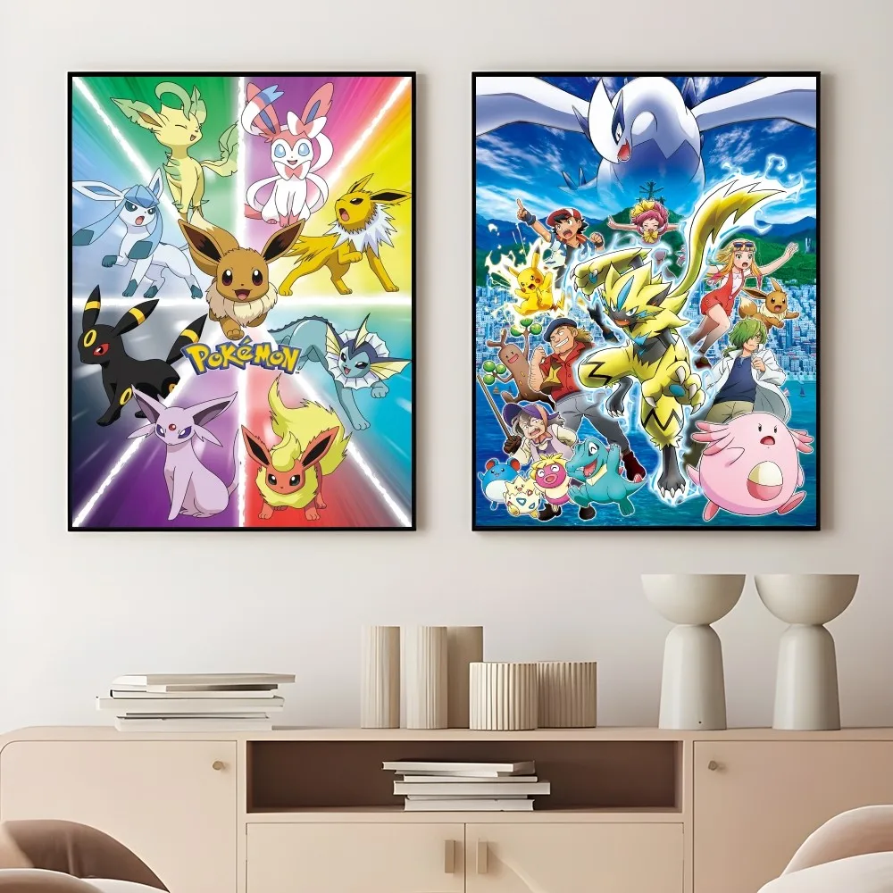 Anime Peripherals Roles Pikachu Poster Sticky Wall Art Printing Waterproof Home Living Bed Room Bar Aesthetic Decor