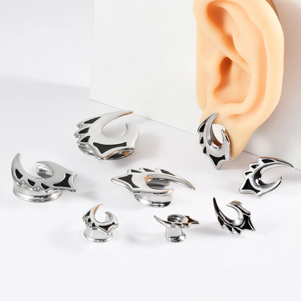 1Pair Stainless Steel Half Wing U-shaped Ear Gauges Plugs Tunnel Expander Stretchers for Men Women Body Piercing Jewelry 8-25mm