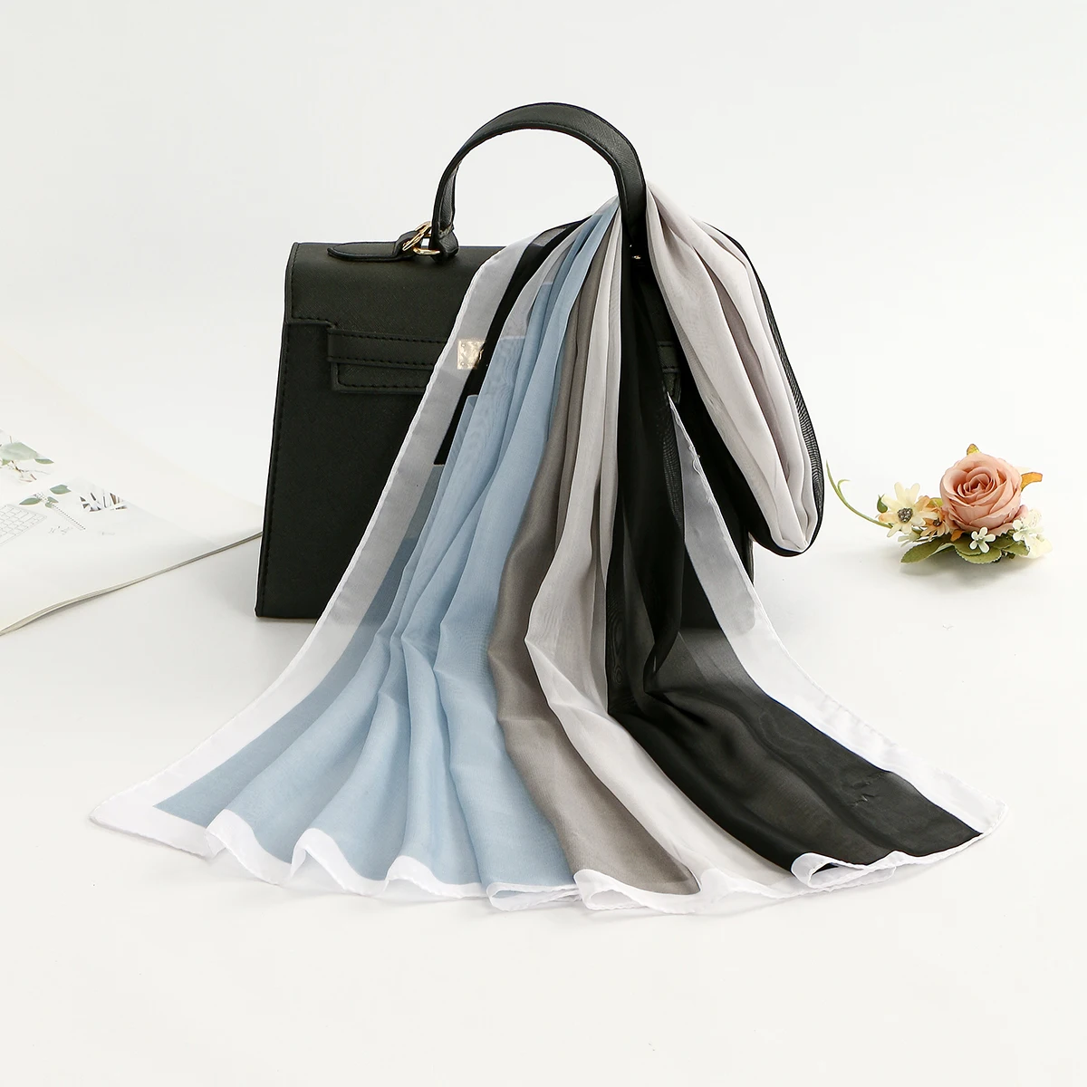 

Stitching Color Chiffon Scarf Shawl Women Sunscreen Silk Scarf Turban Long Wrap Beach Travel Outdoor Accessories Trendy Headband