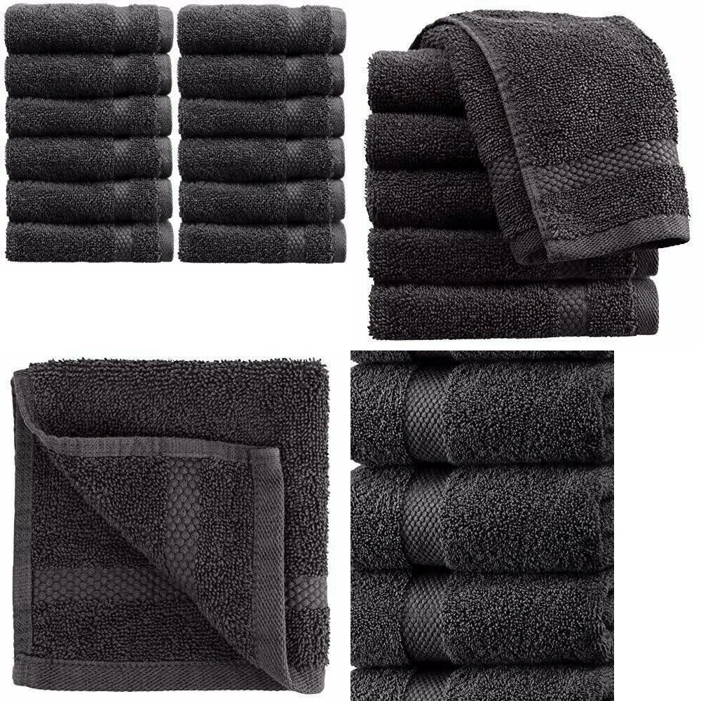 

towelLuxury Cotton Towels 13x13 Hotel Size 12 Piece Set White Classic Bath Towel for Home Spa Black Soft Absorbent Fast Drying