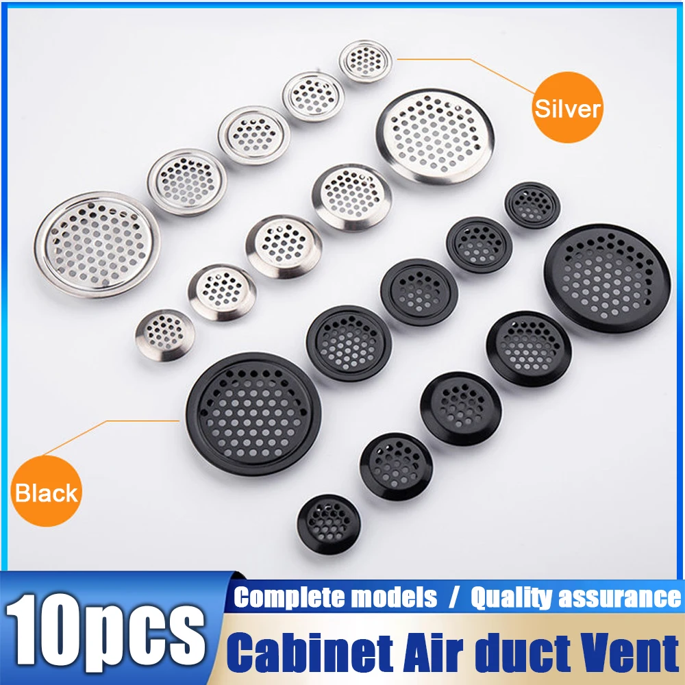 10pcs Round cabinet Air duct Vent Dia.19-53mm Stainless steel Louver Mesh Hole plug decoration cover Wardrobe grille ventilation