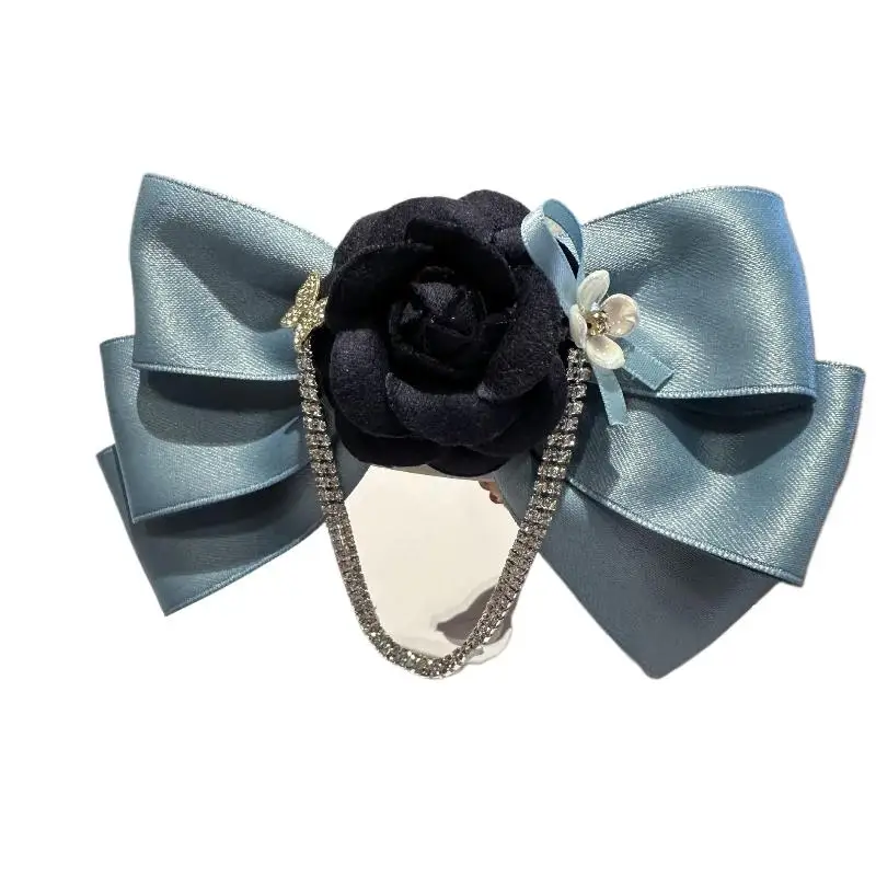 

Изысканная заколка для волос с многослойным бантом, стразами и французской камелией, женский аксессуар для волос