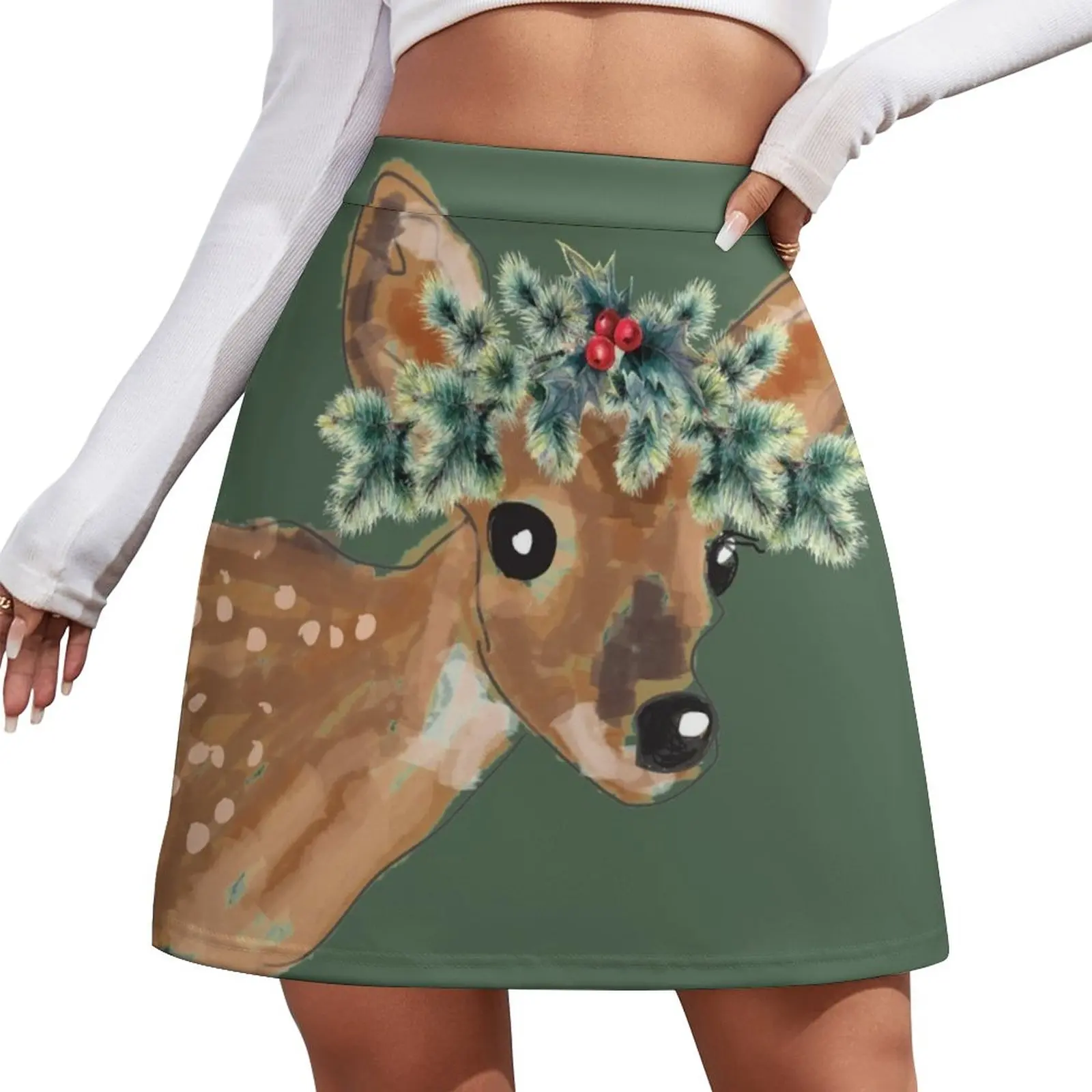 

Baby Fawn Deer with Christmas Crown Mini Skirt Evening dresses Miniskirt women's golf wear summer novelty in clothes