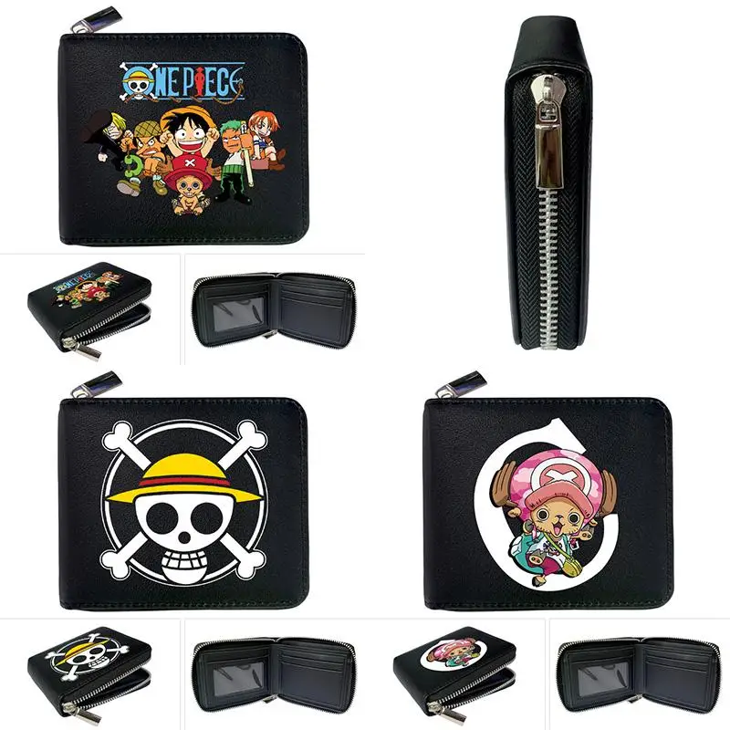 One Piece Anime Cartoon Wallet Men Pu Leather Luffy Kawaii Printing Card Holder Bag Student Large Capacity Coin Purse Men's Gift