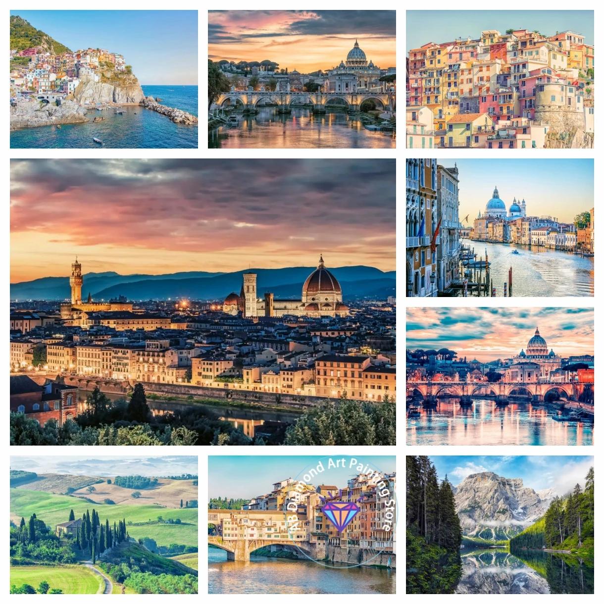 

Landscape 5d DIY ab Diamond Painting Kits Art Rome Florence Manarola Tuscany Travel Embroidery Mosaic Cross Stitch Home Decor