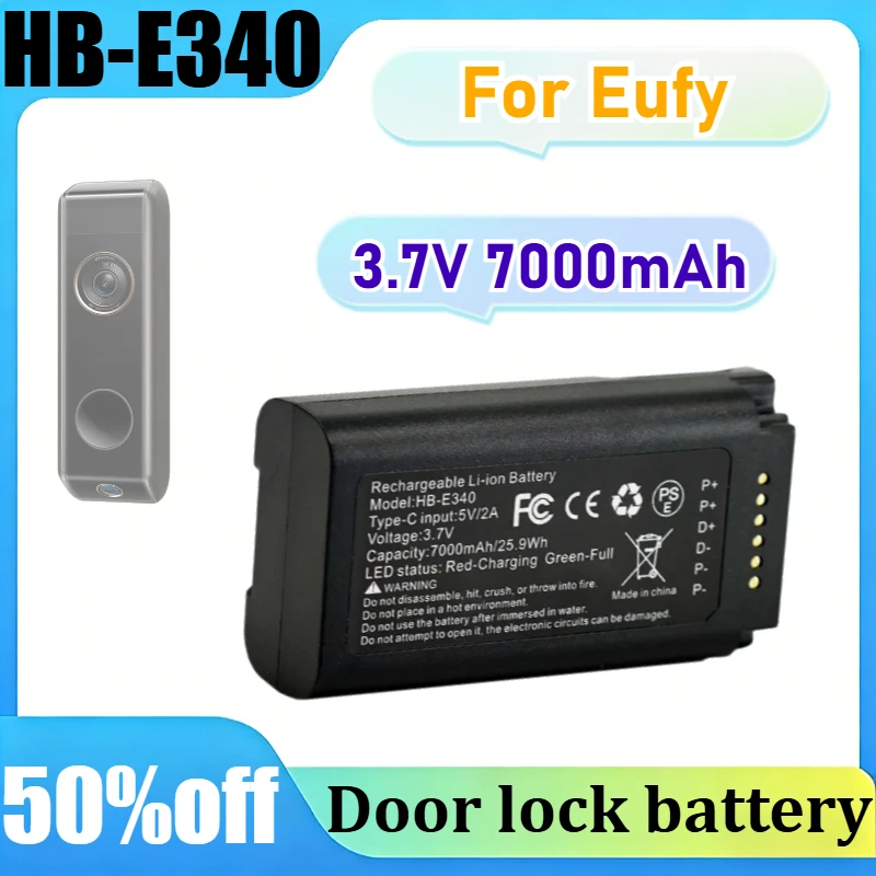

For Eufy Video Doorbell HB-E340 3.7V 7000mAh 25.9Wh USB-C Charging Include Type-C Cable High Capacity Rechargeable Battery
