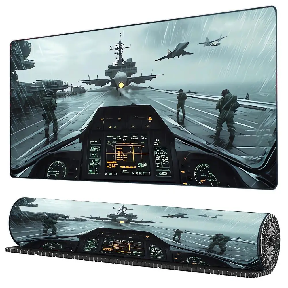 

Коврик для мыши с дизайном истребителя-авианосца, большой компьютерный коврик для офиса и игр, XXL, резиновый, нескользящий, для игровой клавиатуры и мыши