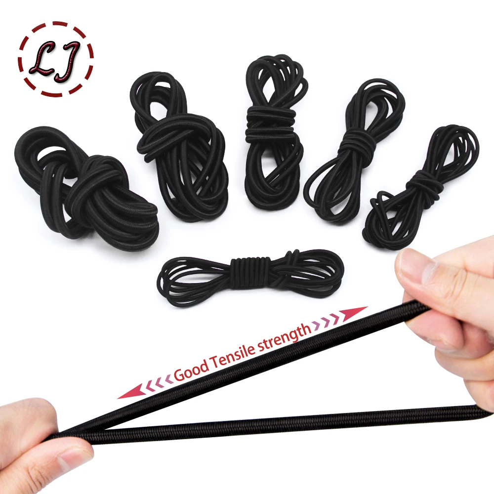 3/4/5/6/8/10mm Black Round Strong Elastic Band Cord Elastic Rubber Stretch Rope For Climbing Fitness Equipment Garment Accessory