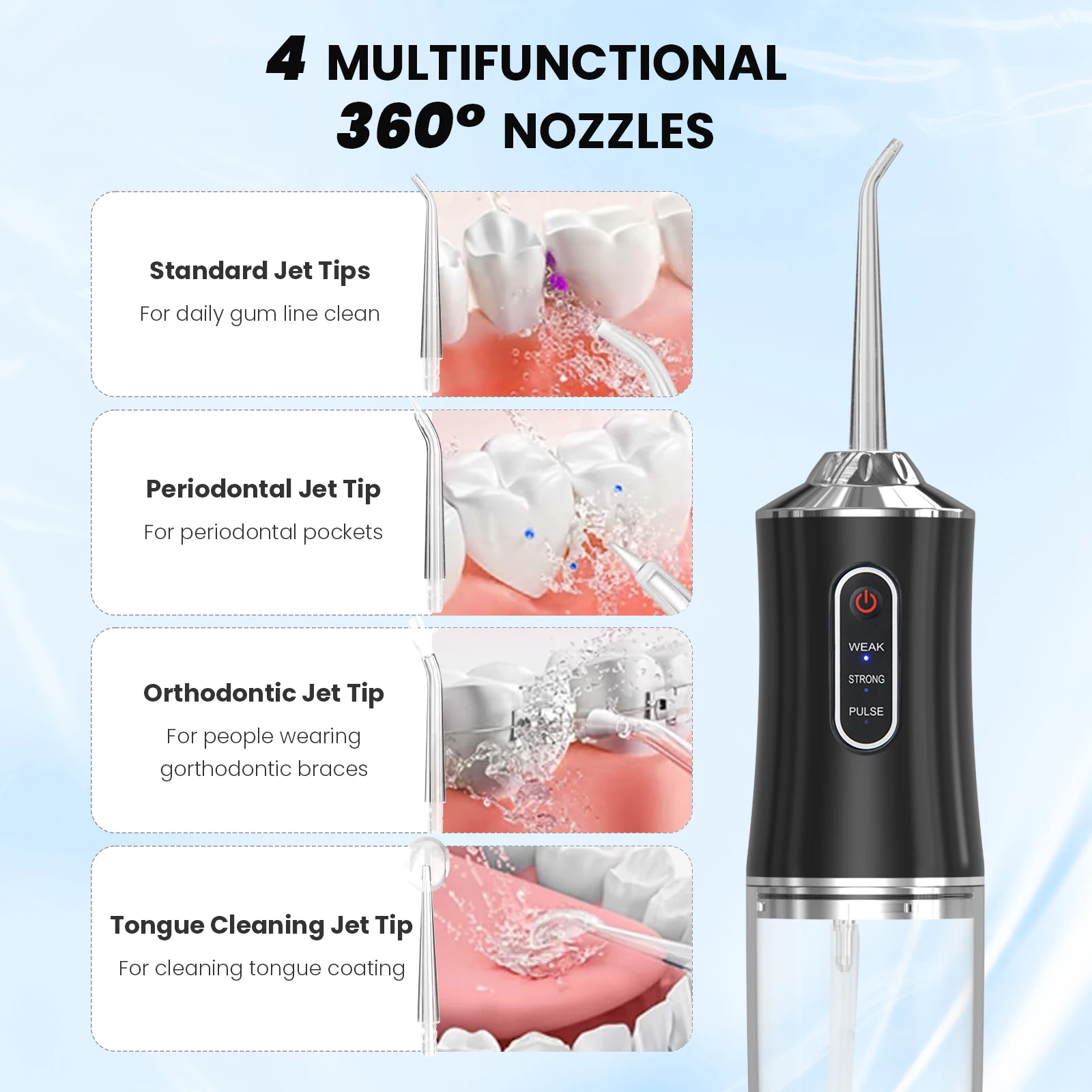 المحمولة جهاز تنظيف الأسنان بالماء عن طريق الفم الري USB قابلة للشحن المياه الخيط النفاثة خلة أسنان 8 نصائح 220 مللي غسالة الفم