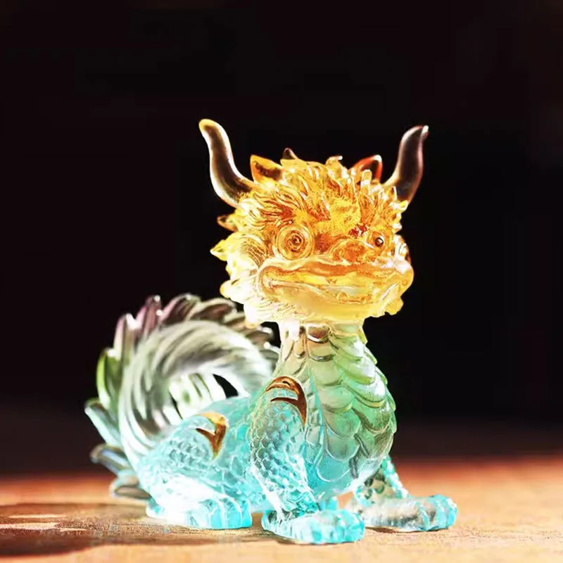 Lovely Fantastic Baby Dragon Crystal Carving Figurine Colored Glaze Chinese Zodiac Sign Home Decor Ornaments Children Kids Gifts