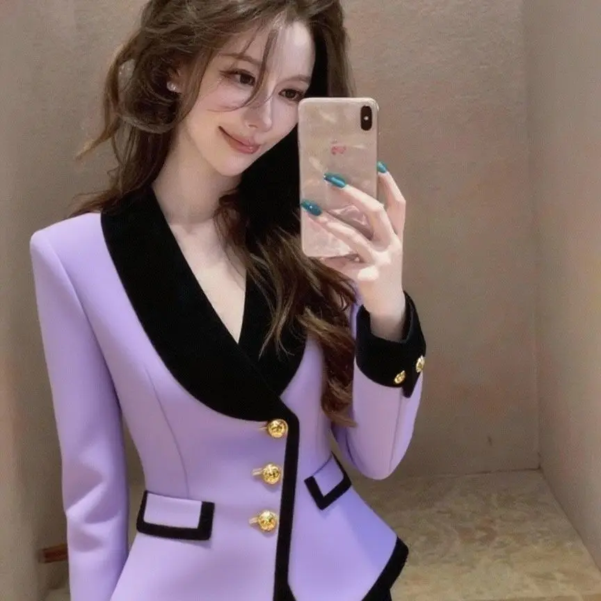 

2026 Женский высококачественный цветной пиджак с v-образным вырезом, женский новый весенне-осенний модный тонкий женский пиджак с длинными рукавами, топ, женский