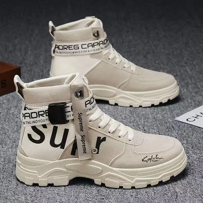 Men's High-Top  Shoes Spring Autumn New Style Breathable Workwear Korean Trend Single Shoes Desert Boots PVC Sole