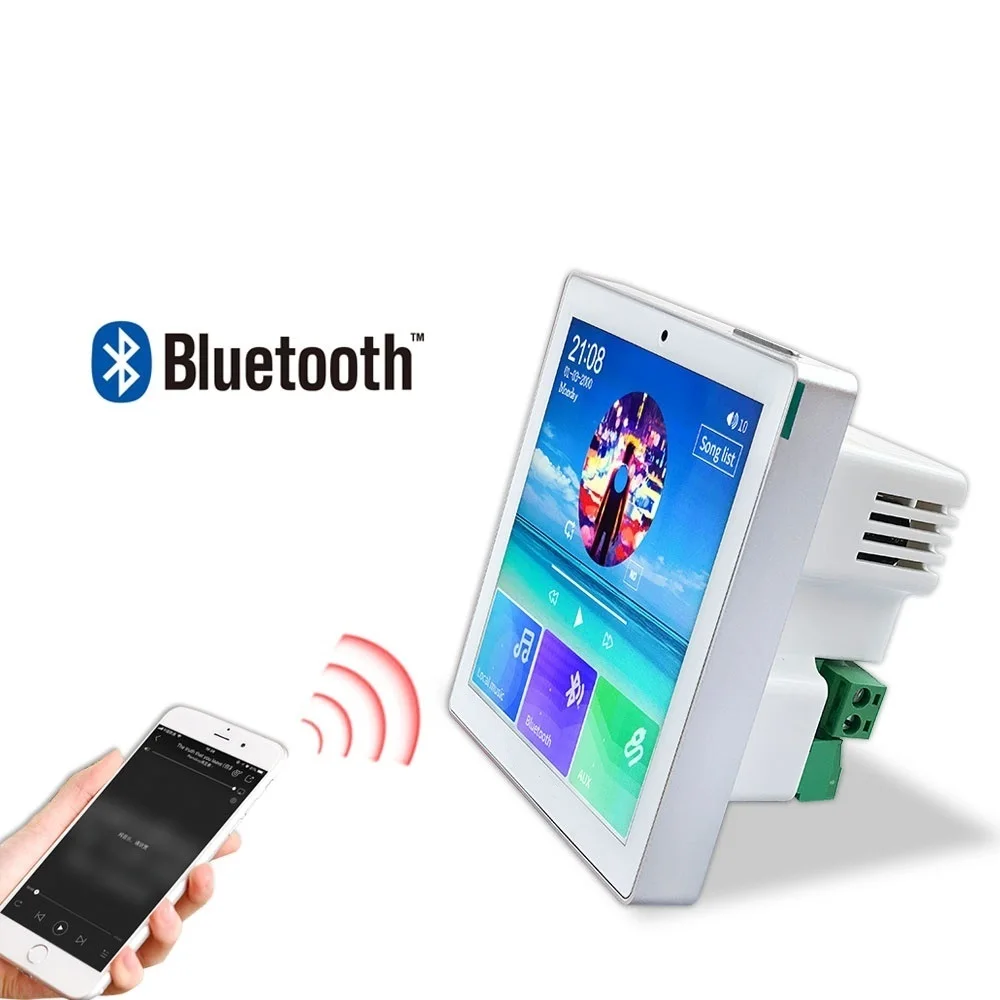 To Smart Home Audio System Music Player 2 Channel 4inch Mini Touch Screen Wireless Bluetooth In Wall Amplifier with FM Radio,USB