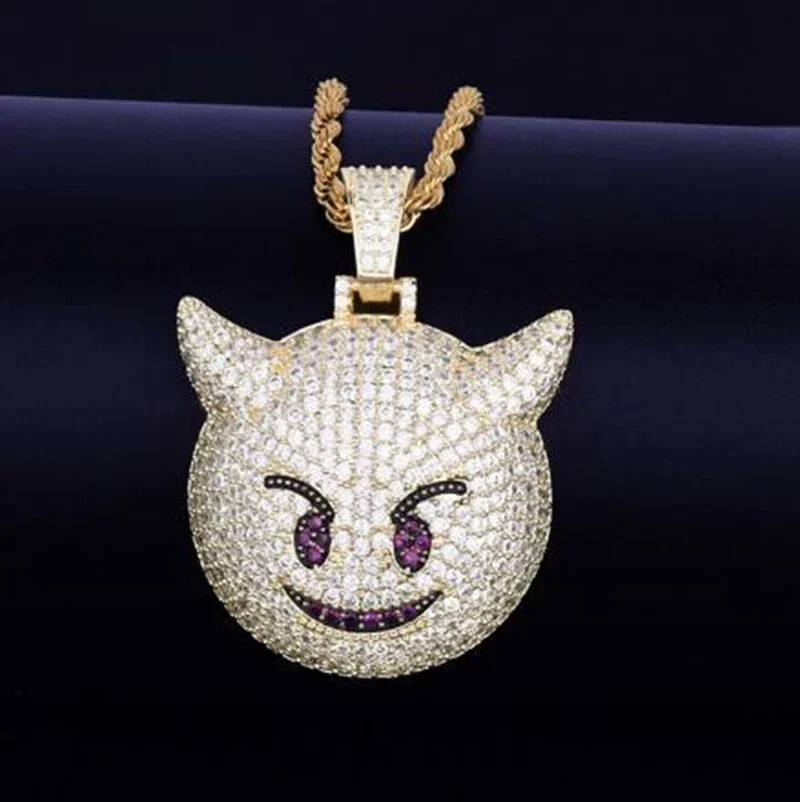 Exquisite inlaid zircon little devil smiling male and female pendant necklace hip-hop trend rock charm jewelry