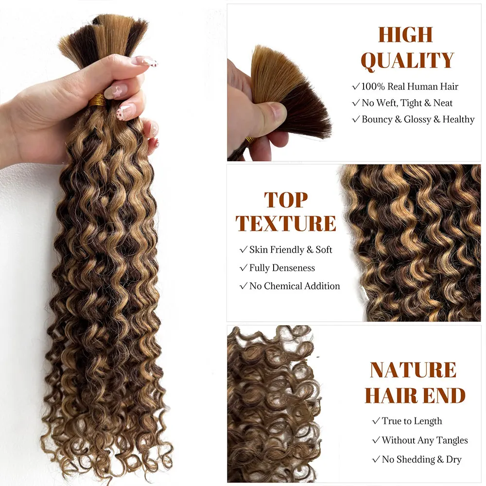 Human Braiding Hair Brazilian Human Hair Bundles For Braiding Highlight Ombre Color Deep Wave Bulk Human Hair Bundles No Weft