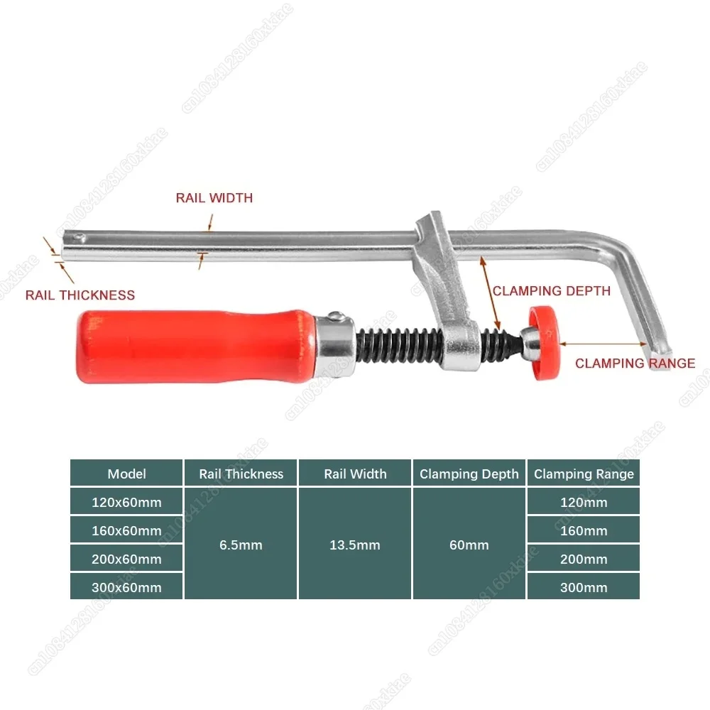 New F Clamp 120/160/200/300mm Wood Handle Guide Rail Clamps with Screw Action Arm for Woodworking MFT Table and Cutting Track image 5