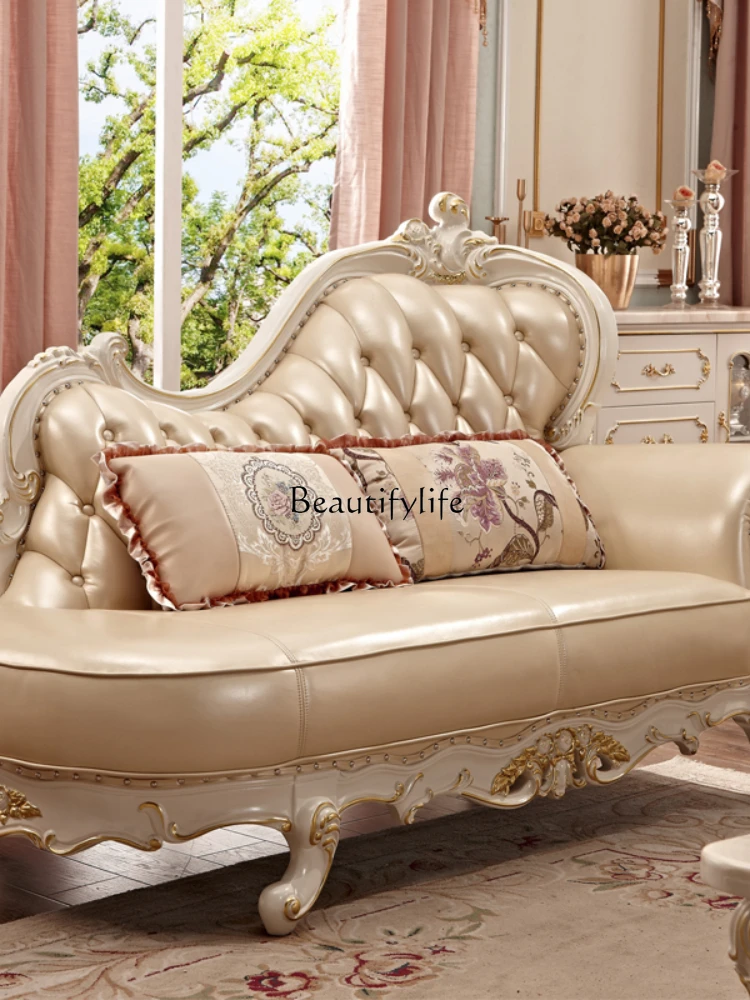 European sofa solid wood leather 1 + 3 princess combination luxury American first-layer cowhide sofa